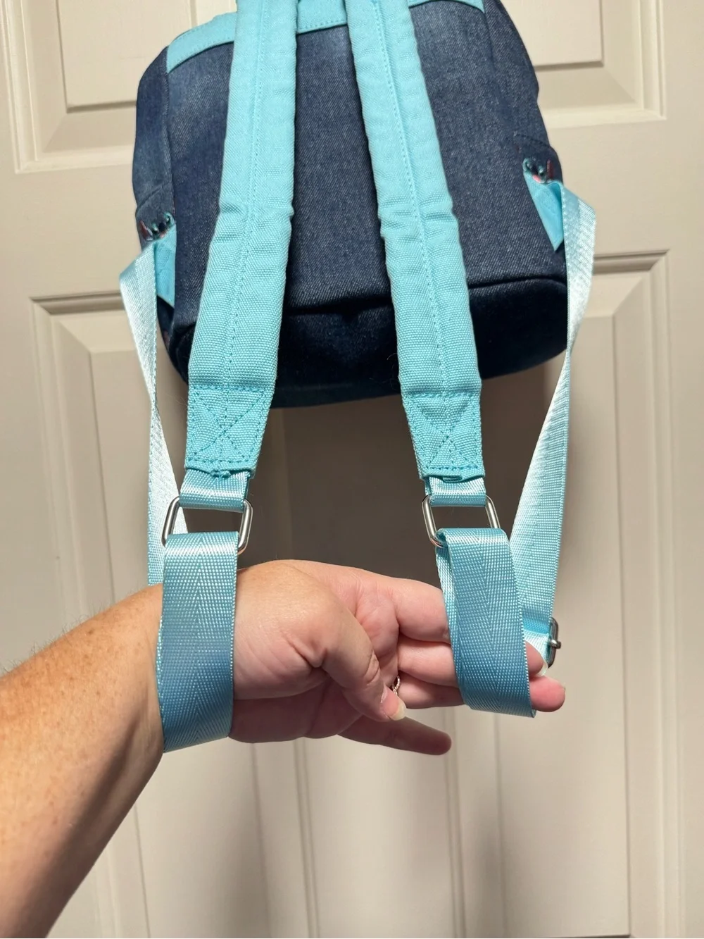 Disney Loungefly Stitch Blue Denim Embroidered Mini Backpack Adjustable Straps